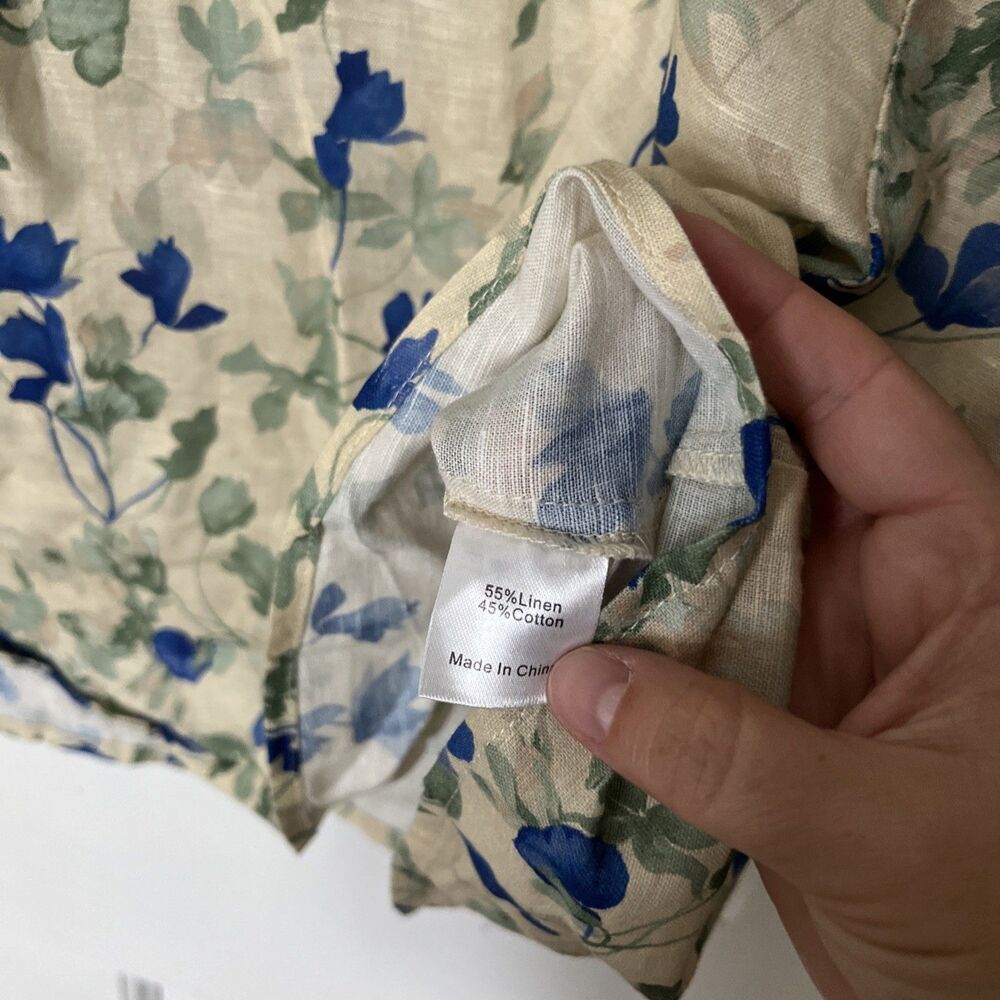 Tuckernuck Shirt Dress XL Linen Cotton Floral Bellflower Bloom Sleeveless Pocket - Picture 4 of 7